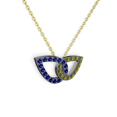 Taşlı Leaf Kolye - Peridot ve lab safir 925 ayar siyah rodyum kaplama gümüş kolye (40 cm altın rolo zincir) #j6lqxp