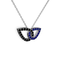 Taşlı Leaf Kolye - Lab safir ve siyah zirkon 925 ayar siyah rodyum kaplama gümüş kolye (40 cm beyaz altın rolo zincir) #j93yh3