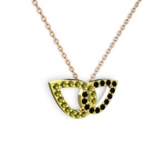 Taşlı Leaf Kolye - Siyah zirkon ve peridot 14 ayar altın kolye (40 cm rose altın rolo zincir) #jc4m6c