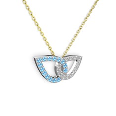 Taşlı Leaf Kolye - Swarovski ve akuamarin 18 ayar beyaz altın kolye (40 cm altın rolo zincir) #jgjlh0