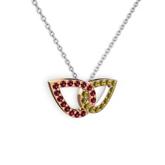 Taşlı Leaf Kolye - Peridot ve rodolit garnet 14 ayar rose altın kolye (40 cm gümüş rolo zincir) #jrnx50