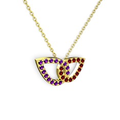 Garnet ve ametist 925 ayar altın kaplama gümüş kolye (40 cm gümüş rolo zincir)
