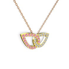 Pırlanta ve pembe kuvars 8 ayar altın kolye (0.154 karat, 40 cm rose altın rolo zincir)