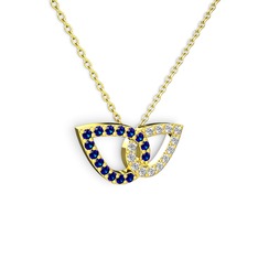 Taşlı Leaf Kolye - Swarovski ve lab safir 925 ayar altın kaplama gümüş kolye (40 cm gümüş rolo zincir) #k85l8s
