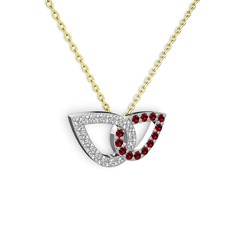Garnet ve pırlanta 18 ayar beyaz altın kolye (0.154 karat, 40 cm altın rolo zincir)