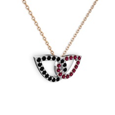 Taşlı Leaf Kolye - Rodolit garnet ve siyah zirkon 8 ayar beyaz altın kolye (40 cm rose altın rolo zincir) #kbt82b