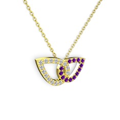 Taşlı Leaf Kolye - Ametist ve swarovski 8 ayar altın kolye (40 cm gümüş rolo zincir) #kuqq6x