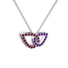 Taşlı Leaf Kolye - Ametist ve rodolit garnet 14 ayar beyaz altın kolye (40 cm gümüş rolo zincir) #l1ylev