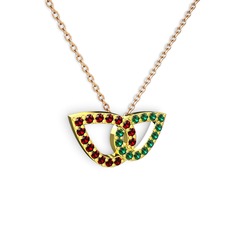 Taşlı Leaf Kolye - Yeşil kuvars ve garnet 8 ayar altın kolye (40 cm gümüş rolo zincir) #l7y8lf