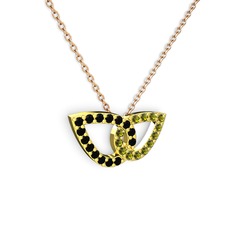 Taşlı Leaf Kolye - Peridot ve siyah zirkon 18 ayar altın kolye (40 cm rose altın rolo zincir) #ldl46e
