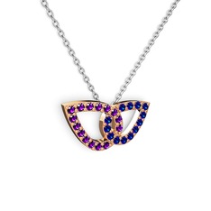 Lab safir ve ametist 14 ayar rose altın kolye (40 cm gümüş rolo zincir)