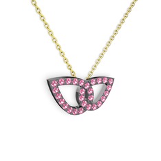 Taşlı Leaf Kolye - Pembe kuvars 925 ayar siyah rodyum kaplama gümüş kolye (40 cm altın rolo zincir) #lovm4w