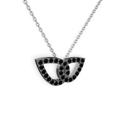 Taşlı Leaf Kolye - Siyah zirkon 925 ayar siyah rodyum kaplama gümüş kolye (40 cm beyaz altın rolo zincir) #lqnjyt