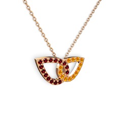 Taşlı Leaf Kolye - Sitrin ve garnet 925 ayar rose altın kaplama gümüş kolye (40 cm rose altın rolo zincir) #lx66ff