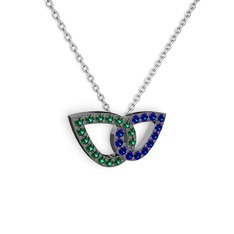 Taşlı Leaf Kolye - Lab safir ve yeşil kuvars 925 ayar siyah rodyum kaplama gümüş kolye (40 cm beyaz altın rolo zincir) #lya9oq