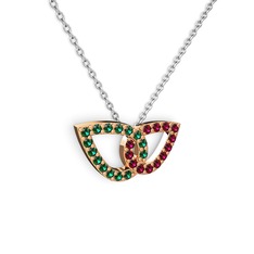 Taşlı Leaf Kolye - Rodolit garnet ve yeşil kuvars 8 ayar rose altın kolye (40 cm gümüş rolo zincir) #m3fdsc