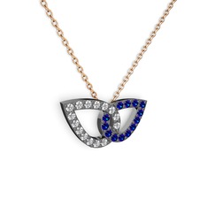 Lab safir ve swarovski 925 ayar siyah rodyum kaplama gümüş kolye (40 cm rose altın rolo zincir)
