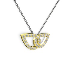 Taşlı Leaf Kolye - Swarovski 8 ayar altın kolye (40 cm gümüş rolo zincir) #m678po