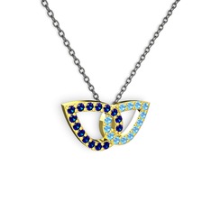 Taşlı Leaf Kolye - Akuamarin ve lab safir 8 ayar altın kolye (40 cm gümüş rolo zincir) #m9lsdy