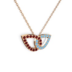 Taşlı Leaf Kolye - Akuamarin ve garnet 925 ayar rose altın kaplama gümüş kolye (40 cm gümüş rolo zincir) #mfmulx