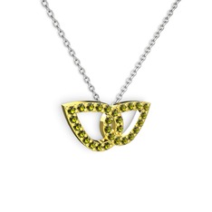 Taşlı Leaf Kolye - Peridot 18 ayar altın kolye (40 cm beyaz altın rolo zincir) #ml4iy6