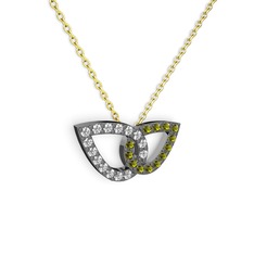 Taşlı Leaf Kolye - Peridot ve beyaz zirkon 925 ayar siyah rodyum kaplama gümüş kolye (40 cm gümüş rolo zincir) #mny8u2