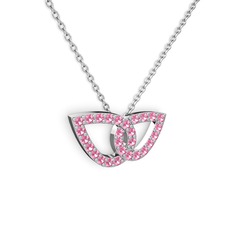 Taşlı Leaf Kolye - Pembe kuvars 925 ayar gümüş kolye (40 cm beyaz altın rolo zincir) #n6c7bb