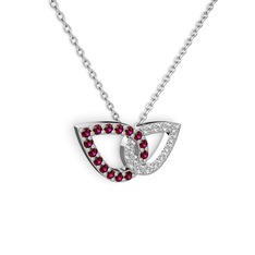 Taşlı Leaf Kolye - Swarovski ve rodolit garnet 14 ayar beyaz altın kolye (40 cm beyaz altın rolo zincir) #nd0xaa