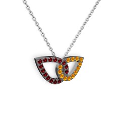Taşlı Leaf Kolye - Sitrin ve garnet 925 ayar siyah rodyum kaplama gümüş kolye (40 cm beyaz altın rolo zincir) #nfxwfq