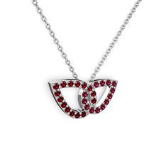 Rodolit garnet ve garnet 8 ayar beyaz altın kolye (40 cm beyaz altın rolo zincir)