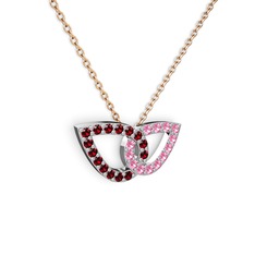 Taşlı Leaf Kolye - Pembe kuvars ve garnet 18 ayar beyaz altın kolye (40 cm rose altın rolo zincir) #ocgilm