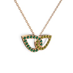 Taşlı Leaf Kolye - Peridot ve yeşil kuvars 925 ayar rose altın kaplama gümüş kolye (40 cm gümüş rolo zincir) #of0pmz