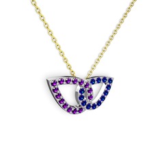 Taşlı Leaf Kolye - Lab safir ve ametist 18 ayar beyaz altın kolye (40 cm altın rolo zincir) #oilegi