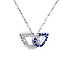 Taşlı Leaf Kolye - Lab safir ve swarovski 18 ayar beyaz altın kolye (40 cm beyaz altın rolo zincir) #ophnlf