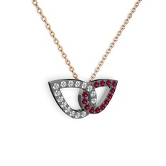 Taşlı Leaf Kolye - Rodolit garnet ve pırlanta 925 ayar siyah rodyum kaplama gümüş kolye (0.154 karat, 40 cm rose altın rolo zincir) #oqixqf