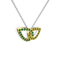 Peridot ve yeşil kuvars 8 ayar altın kolye (40 cm beyaz altın rolo zincir)