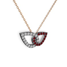 Taşlı Leaf Kolye - Garnet ve pırlanta 925 ayar siyah rodyum kaplama gümüş kolye (0.154 karat, 40 cm rose altın rolo zincir) #owgvnw