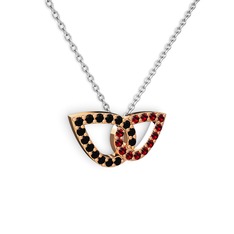 Taşlı Leaf Kolye - Garnet ve siyah zirkon 925 ayar rose altın kaplama gümüş kolye (40 cm gümüş rolo zincir) #oyul49