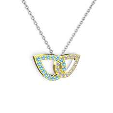 Taşlı Leaf Kolye - Swarovski ve akuamarin 18 ayar altın kolye (40 cm beyaz altın rolo zincir) #pegx6p