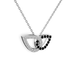Siyah zirkon ve swarovski 925 ayar gümüş kolye (40 cm beyaz altın rolo zincir)