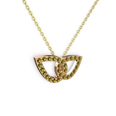 Taşlı Leaf Kolye - Peridot 14 ayar rose altın kolye (40 cm altın rolo zincir) #pg9csw