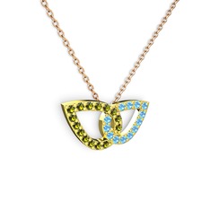 Taşlı Leaf Kolye - Akuamarin ve peridot 18 ayar altın kolye (40 cm rose altın rolo zincir) #pinlmy