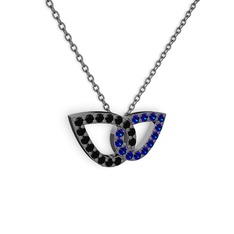 Taşlı Leaf Kolye - Lab safir ve siyah zirkon 925 ayar siyah rodyum kaplama gümüş kolye (40 cm gümüş rolo zincir) #piumcq