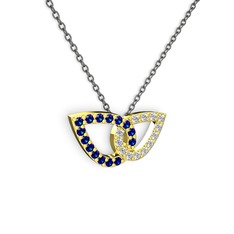 Taşlı Leaf Kolye - Swarovski ve lab safir 8 ayar altın kolye (40 cm gümüş rolo zincir) #pq8w4m