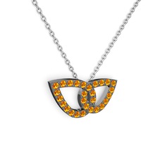 Taşlı Leaf Kolye - Sitrin 925 ayar siyah rodyum kaplama gümüş kolye (40 cm beyaz altın rolo zincir) #pzc50i