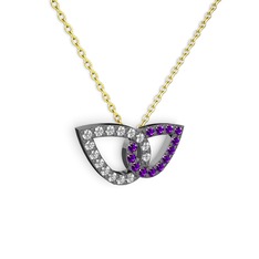 Taşlı Leaf Kolye - Ametist ve swarovski 925 ayar siyah rodyum kaplama gümüş kolye (40 cm altın rolo zincir) #q5lg3j