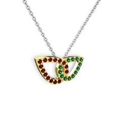 Taşlı Leaf Kolye - Yeşil kuvars ve garnet 8 ayar altın kolye (40 cm beyaz altın rolo zincir) #qdj4wm