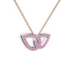 Taşlı Leaf Kolye - Pembe kuvars 18 ayar beyaz altın kolye (40 cm rose altın rolo zincir) #qe8y3y