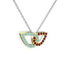 Taşlı Leaf Kolye - Rodolit garnet ve akuamarin 18 ayar altın kolye (40 cm beyaz altın rolo zincir) #qpun9e
