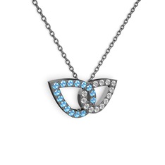 Taşlı Leaf Kolye - Swarovski ve akuamarin 925 ayar siyah rodyum kaplama gümüş kolye (40 cm gümüş rolo zincir) #qqpm6l